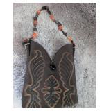 Repurposed Western Boot Purse with Coral Beaded Strap