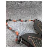 Repurposed Western Boot Purse with Coral Beaded Strap