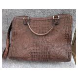 Vintage Brown Croc-Embossed Leather Messenger Bag