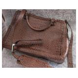 Vintage Brown Croc-Embossed Leather Messenger Bag