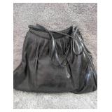 Vintage Black Leather Shoulder Hobo Bag with Floral Interior