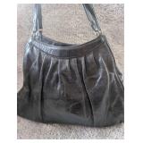 Vintage Black Leather Shoulder Hobo Bag with Floral Interior