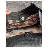 Vintage Black Leather Shoulder Hobo Bag with Floral Interior