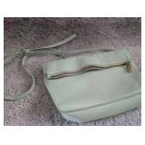 Mint Green Leather Crossbody Bag with Striped Lining