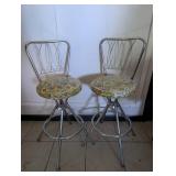 Vintage Chrome Bar Stools with Floral Upholstery- 2 Chairs (24 height)