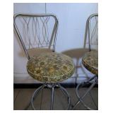 Vintage Chrome Bar Stools with Floral Upholstery- 2 Chairs (24 height)