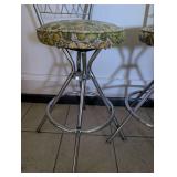 Vintage Chrome Bar Stools with Floral Upholstery- 2 Chairs (24 height)