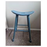 Blue Painted Wooden Saddle Stool