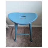 Blue Painted Wooden Saddle Stool