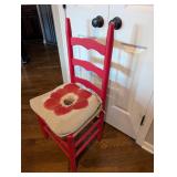 Vintage Red Ladder-Back Chair with Floral Cushion