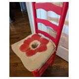 Vintage Red Ladder-Back Chair with Floral Cushion