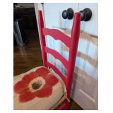 Vintage Red Ladder-Back Chair with Floral Cushion