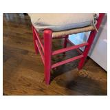 Vintage Red Ladder-Back Chair with Floral Cushion