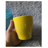 Modern Home Decor Set - Blue Glass Jar, Yellow Planter, Ceramic Flower Jar