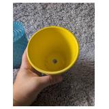 Modern Home Decor Set - Blue Glass Jar, Yellow Planter, Ceramic Flower Jar