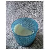 Modern Home Decor Set - Blue Glass Jar, Yellow Planter, Ceramic Flower Jar