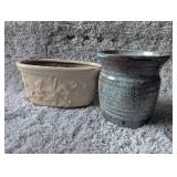 Crackle Ceramic Planter Set - White and Blue Glazed