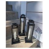 Modern Black Metal Lanterns with LED Candles - 3 ct
