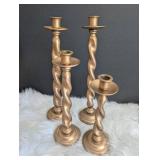 Set of 4 Vintage-Style Twisted Wood Candlesticks