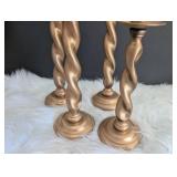Set of 4 Vintage-Style Twisted Wood Candlesticks