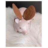 Flying Pig Ceramic Figurine with Copper Wings