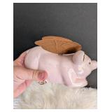 Flying Pig Ceramic Figurine with Copper Wings