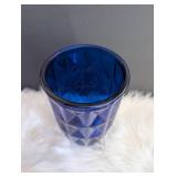 Blue Diamond Cut Glass Vase + Matte Pink Vase