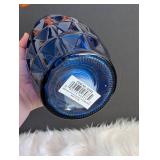 Blue Diamond Cut Glass Vase + Matte Pink Vase