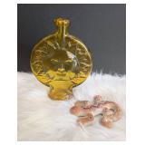 Amber Sun Face Glass Bottle + Southwest Ceramic Lizard
