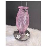 Vintage Pink Glass Hummingbird Feeder +  Straw Bird House