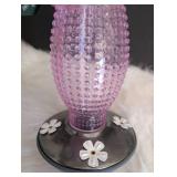 Vintage Pink Glass Hummingbird Feeder +  Straw Bird House