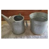 Vintage Galvanized Metal Watering Can + Bucket