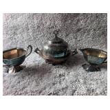 Vintage Silver-Plated Cream and Sugar Set with Covered Butter Dish
