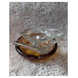 Vintage Amber Glass Ashtray + 2 Clear Ashtrays