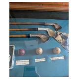 Antique Golf Club Display Case with Historical Artifacts - 41x13 in