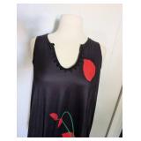 Elegant Black Maxi Dress with Red Leaf Print - Size Small