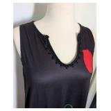 Elegant Black Maxi Dress with Red Leaf Print - Size Small