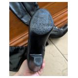 Vintage Style Black Leather Lace-up Knee-High Boots - Size 8.5