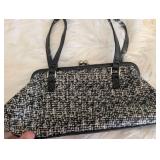 Vintage Style Tweed Handbag with Black Trim