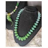 Set of 2 Green Beaded Statement Necklaces + Bracelet