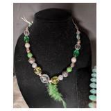 Set of 2 Green Beaded Statement Necklaces + Bracelet