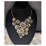 Multi-Flower Statement Necklace with Colored Crystals