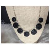 Black Crystal Disc Statement Necklace + Matching Bracelet