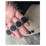 Black Crystal Disc Statement Necklace + Matching Bracelet