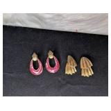1980s Gold and Pink Enamel Earring Set - 2 Pairs