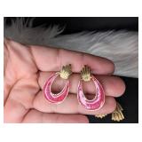 1980s Gold and Pink Enamel Earring Set - 2 Pairs
