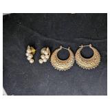 Gold-Tone Crescent Pearl Earring Set- 2 Pairs