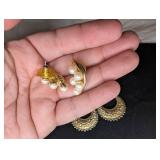 Gold-Tone Crescent Pearl Earring Set- 2 Pairs
