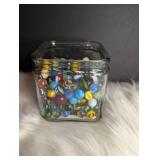 Collection of Marbles in Square Jar (photo #2 show types included)