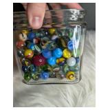 Collection of Marbles in Square Jar (photo #2 show types included)